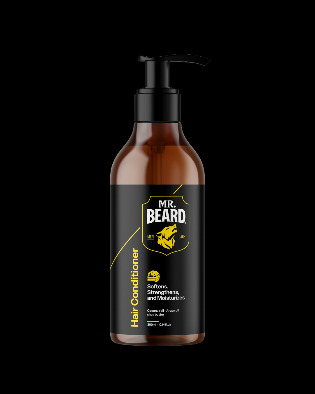 A pump bottle of Mr. Beard hair conditioner designed for detangling, softening, and hydrating hair.