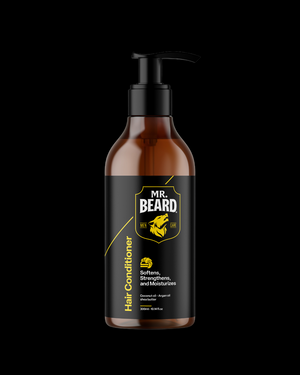 A pump bottle of Mr. Beard hair conditioner designed for detangling, softening, and hydrating hair.