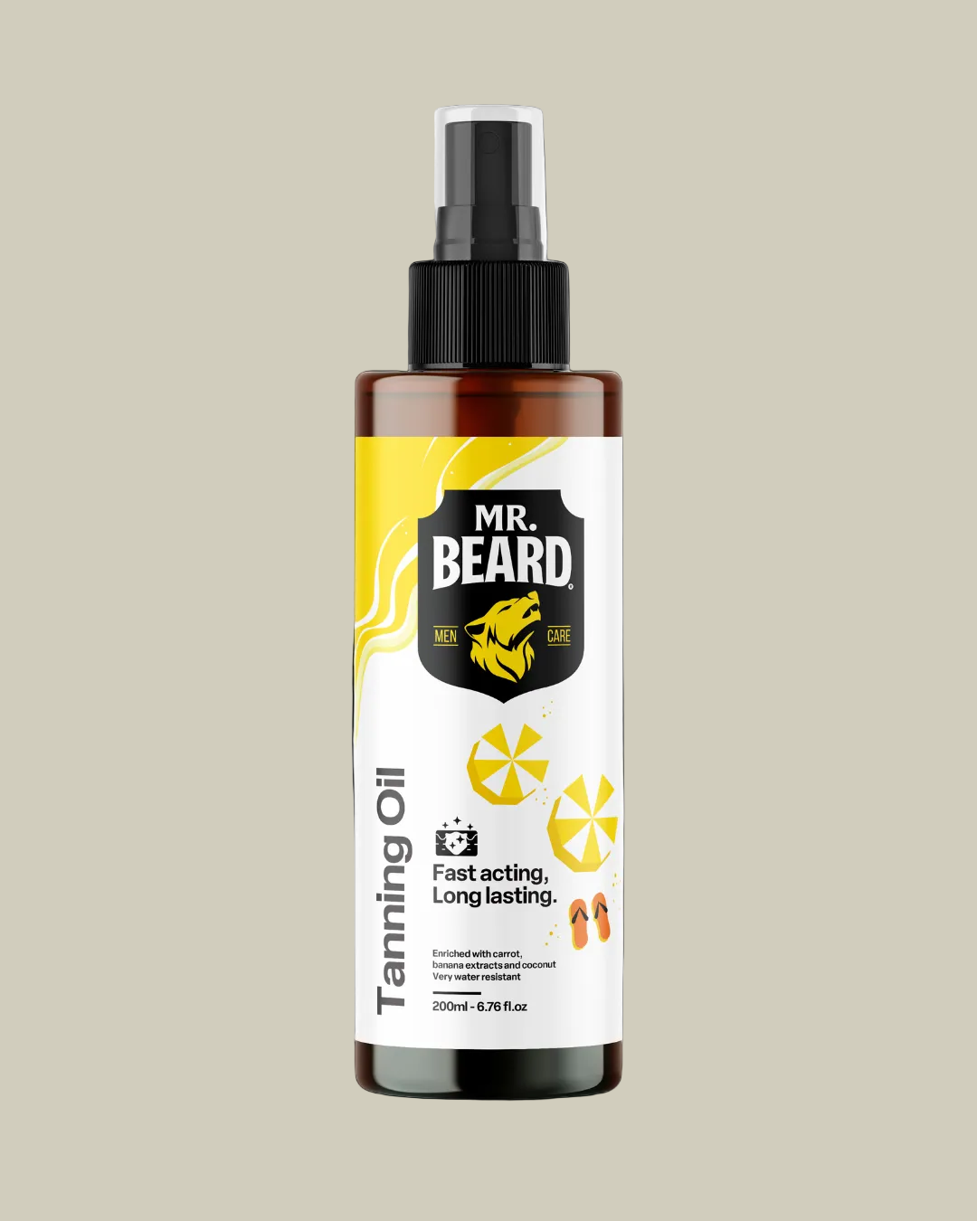 Mr. Beard tanning oil spray bottle on a white background