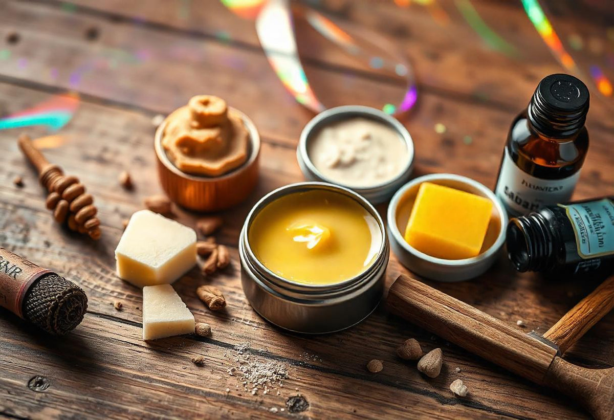 Group of Beard Products like beard balm, and beard wax