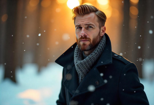 A man with a well groomed beard in winter