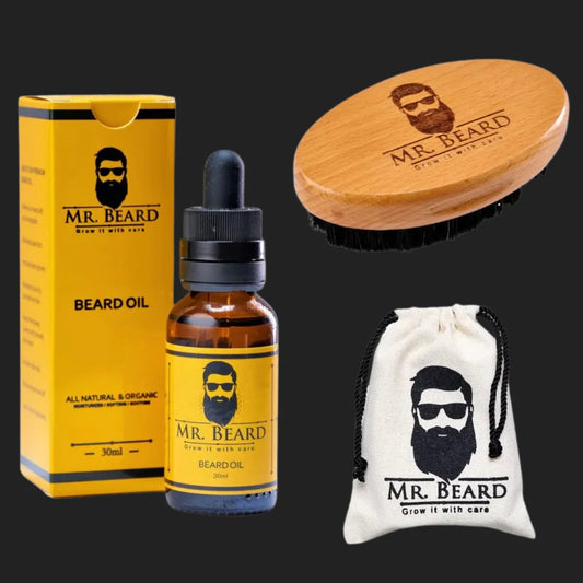 Beard Oil + Beard Brush + Travel Pouch