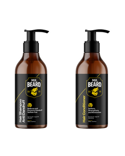Two bottles of Mr. Beard hair care products on a white background