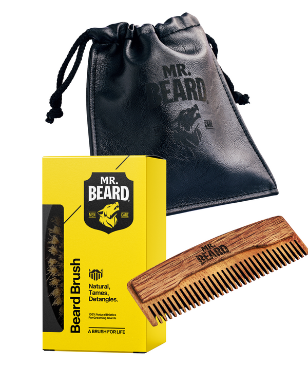 Beard Styling Travel Set (Leather Pouch + Comb + Brush)