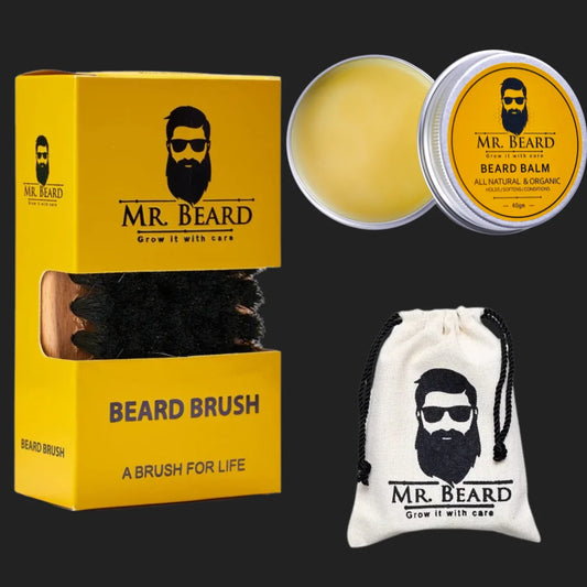 Beard Brush + Beard Balm + Travel Pouch