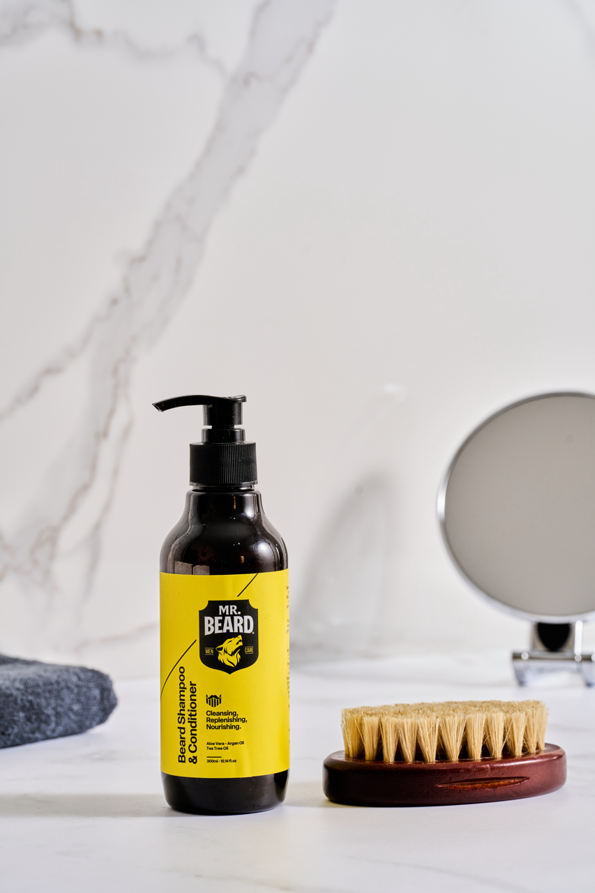Beard Care Bundle (Beard Shampoo & Conditioner + Brush)