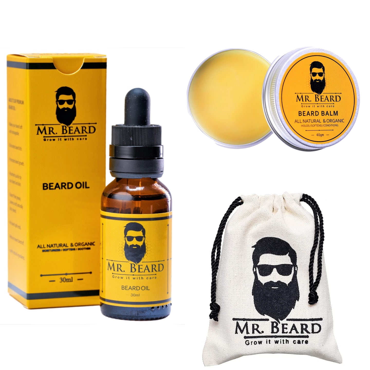 Beard Oil + Beard Balm + Travel Pouch