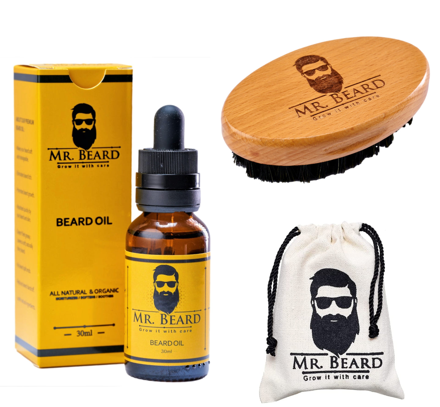 Beard Oil + Beard Brush (Get Free Travel Pouch)